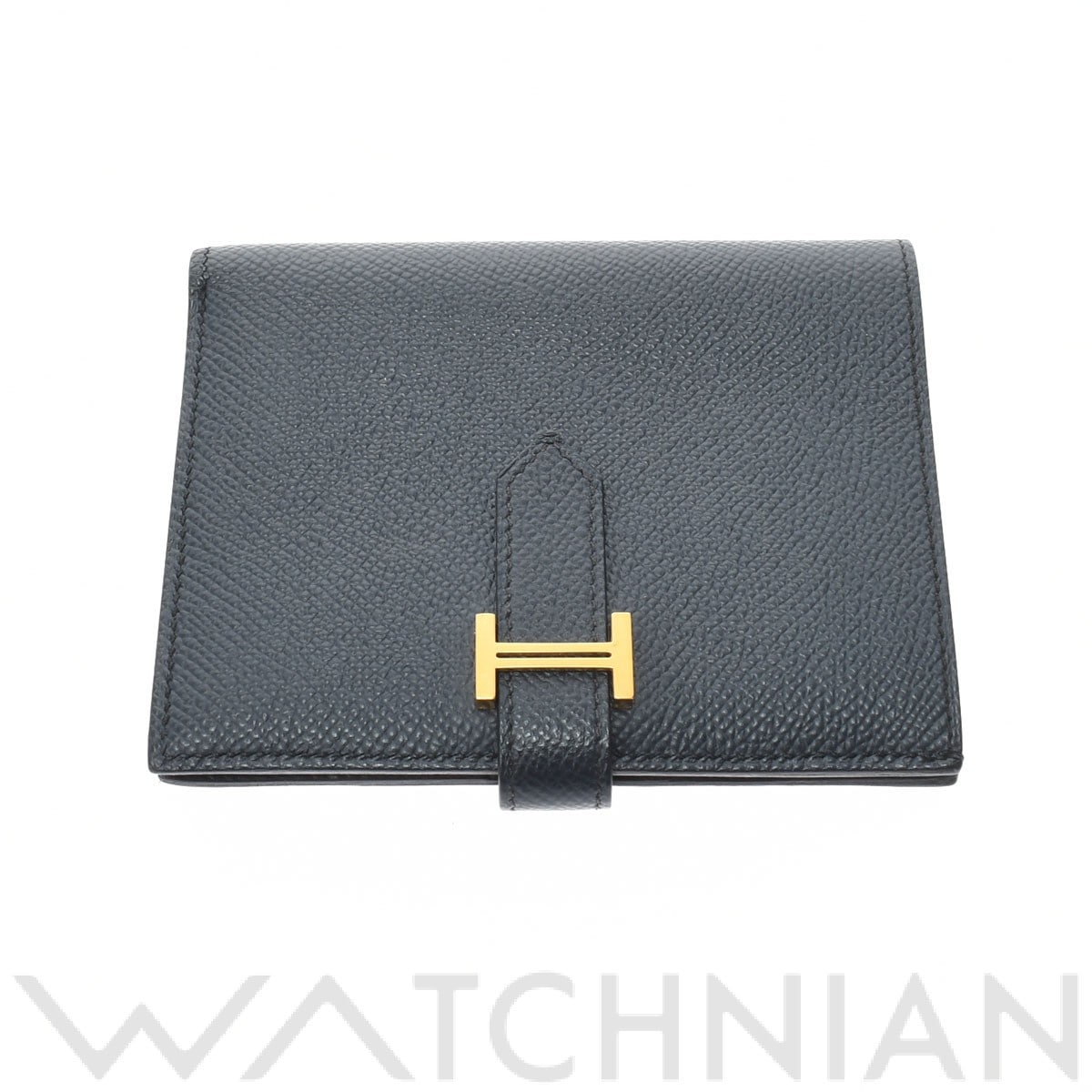 エルメス ベアン コンパクト ブルーインディゴ/ゴールド金具 ヴォーエプソン ユニセックス 財布 【中古】【purse】