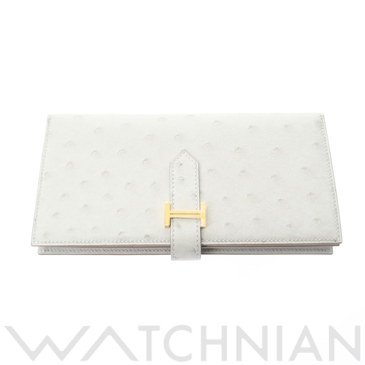 エルメス ベアン スフレ グリスパール/ゴールド金具 オーストリッチ レディース 財布 【新品】【purse】
