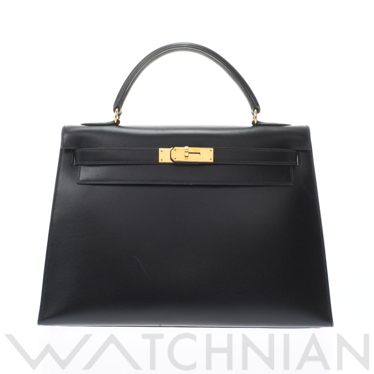 ケリー 32 外縫い ブラック/ゴールド金具 ボックスカーフ HERMES エルメス レディース 【中古】