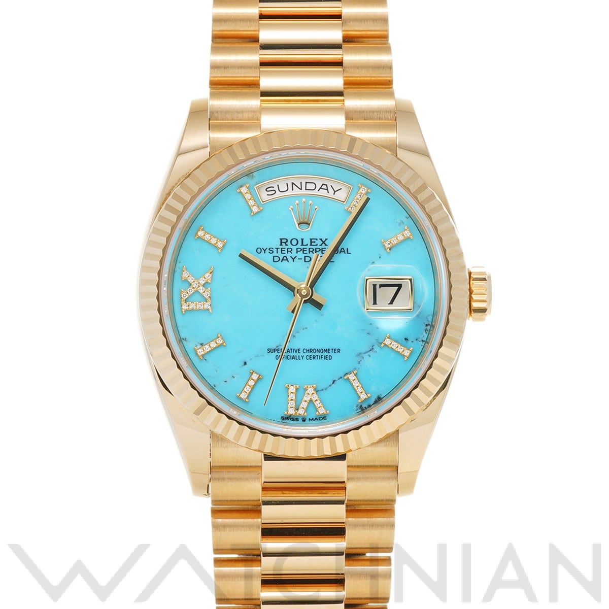 ロレックス デイデイト 36 128238 ターコイズ/ダイヤモンド メンズ 時計 【中古】【wristwatch】
