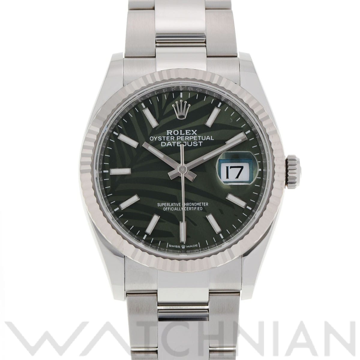 ロレックス デイトジャスト 36 126234 オリーブグリーン パームモチーフ メンズ 時計 【中古】【wristwatch】