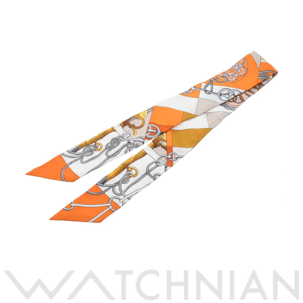 エルメス / HERMES ツイリー CLIQUETIS オレンジ/ブラン/ゴールド 061574S 04 シルク100％ レディース 【新品】【other】