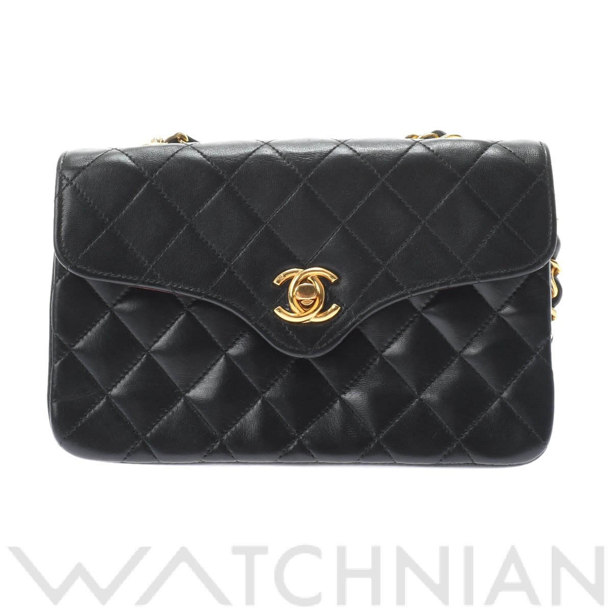 シングルフラップ チェーンショルダー ブラック/ゴールド金具 ラムスキン CHANEL シャネル レディース 【中古】