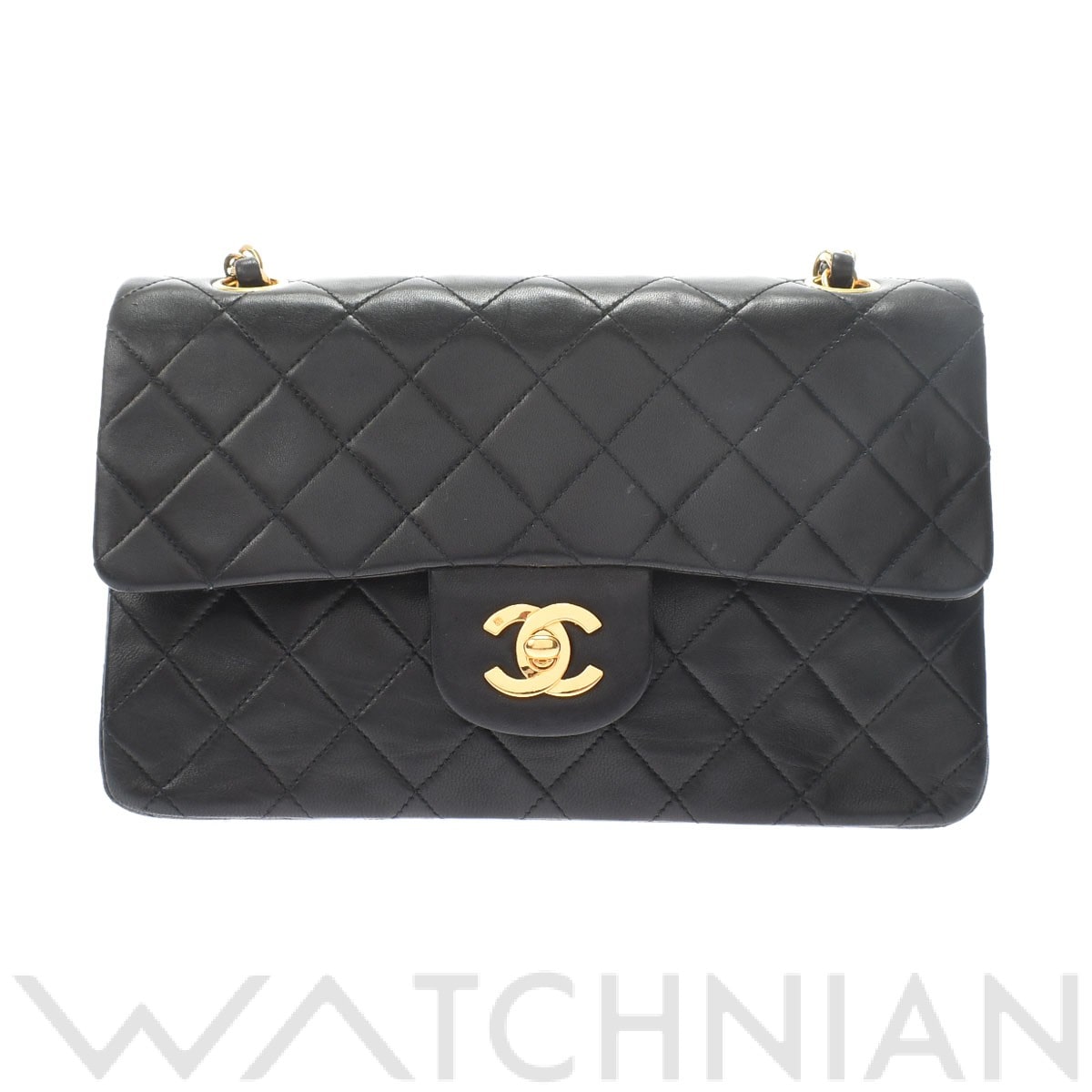 マトラッセ Wフラップ Wチェーンショルダー 23 ブラック/ゴールド金具 A01113 ラムスキン CHANEL シャネル レディース 【中古】
