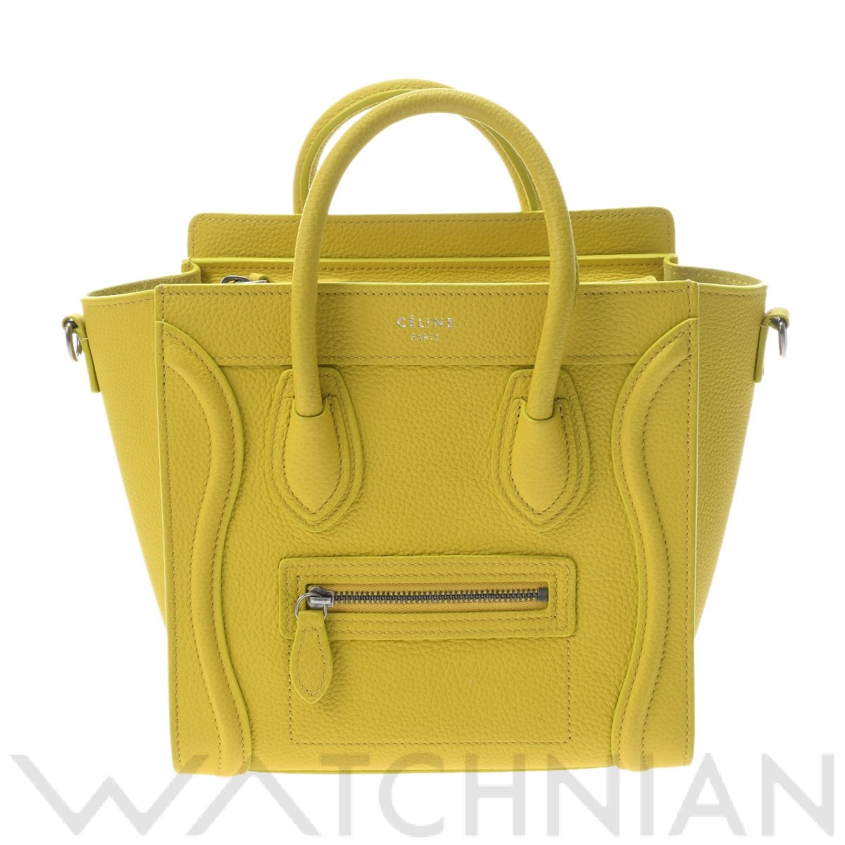 セリーヌ ラゲージ ナノショッパー イエロー/アンティーク調シルバー金具 189243DRU ドラムドカーフ レディース バッグ 【中古】【bag】