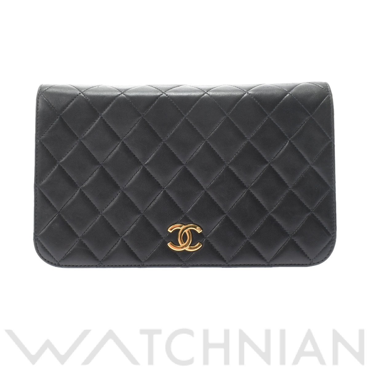 マトラッセ フルフラップ プッシュロック チェーンショルダー ブラック/ゴールド金具 ラムスキン CHANEL シャネル レディース 【中古】