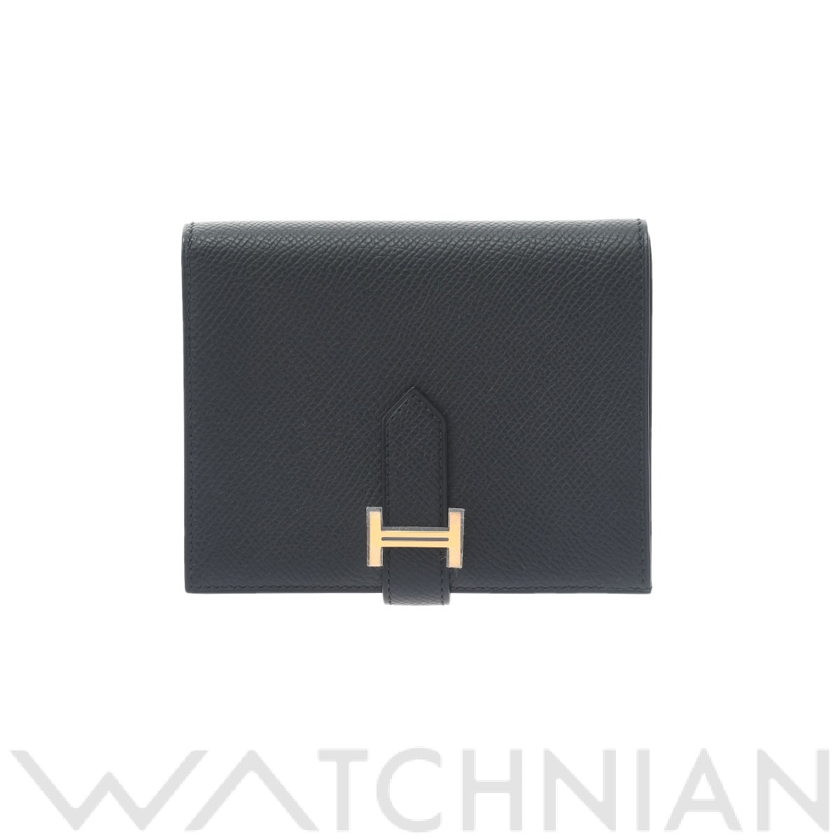 エルメス ベアン コンパクト ブラック/ゴールド金具 ヴォーエプソン ユニセックス 財布 【新品】【purse】