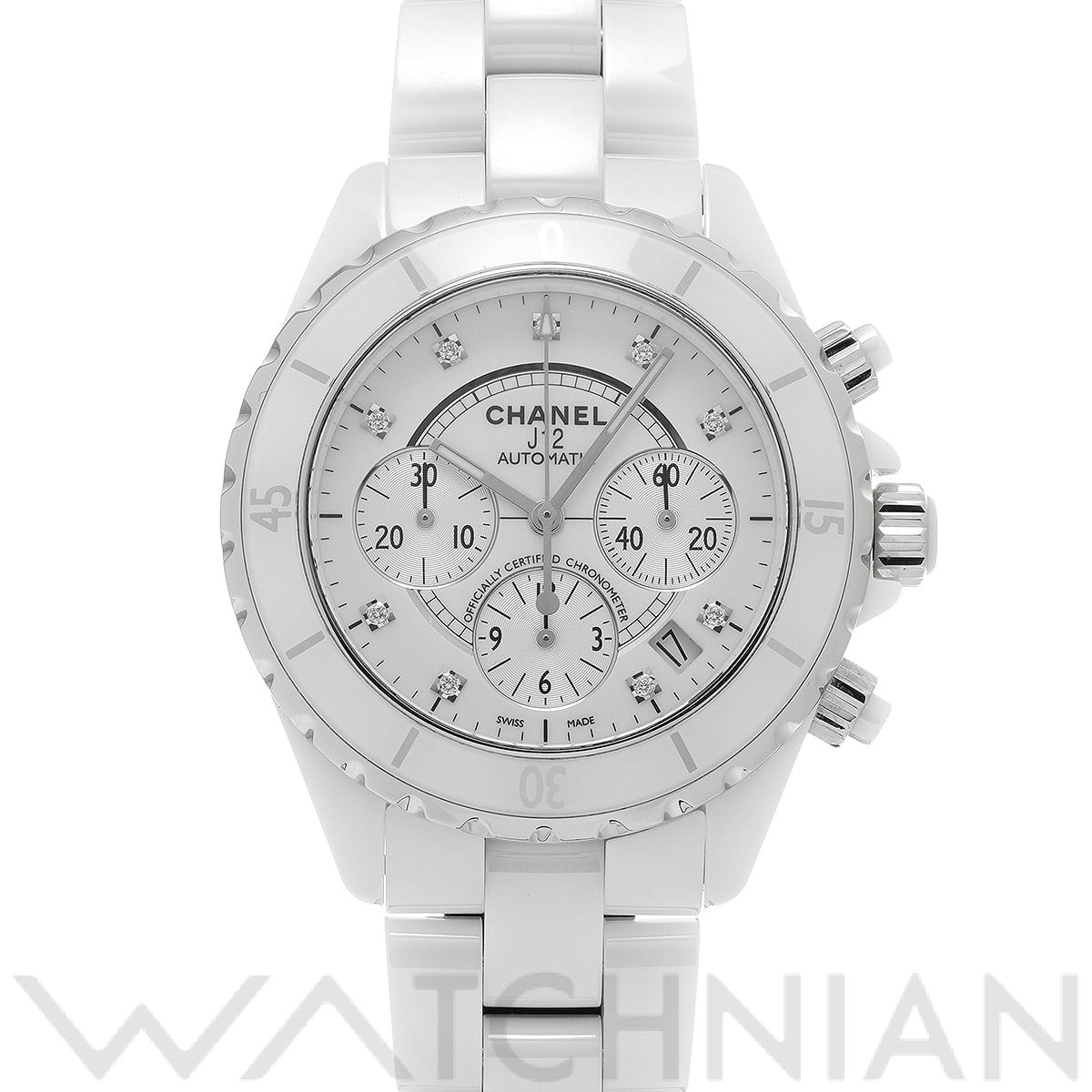 シャネル / CHANEL J12 クロノグラフ 41MM H2009 ホワイトラッカー/シルバー/ダイヤモンド メンズ 時計 【中古】【wristwatch】