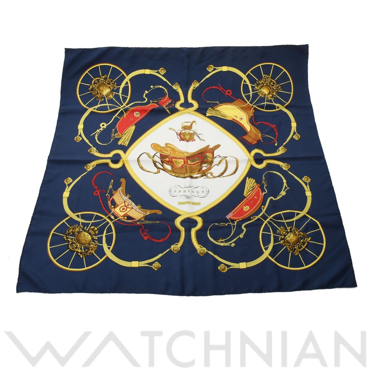 エルメス / HERMES カレ 90 SPRINGS ネイビー シルク100％ レディース 【中古】【other】