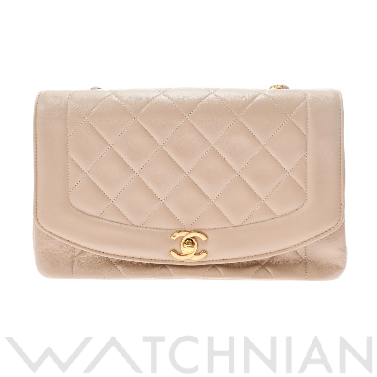 ダイアナフラップ チェーンショルダー 25 ベージュ A01165 ラムスキン CHANEL シャネル レディース 【中古】