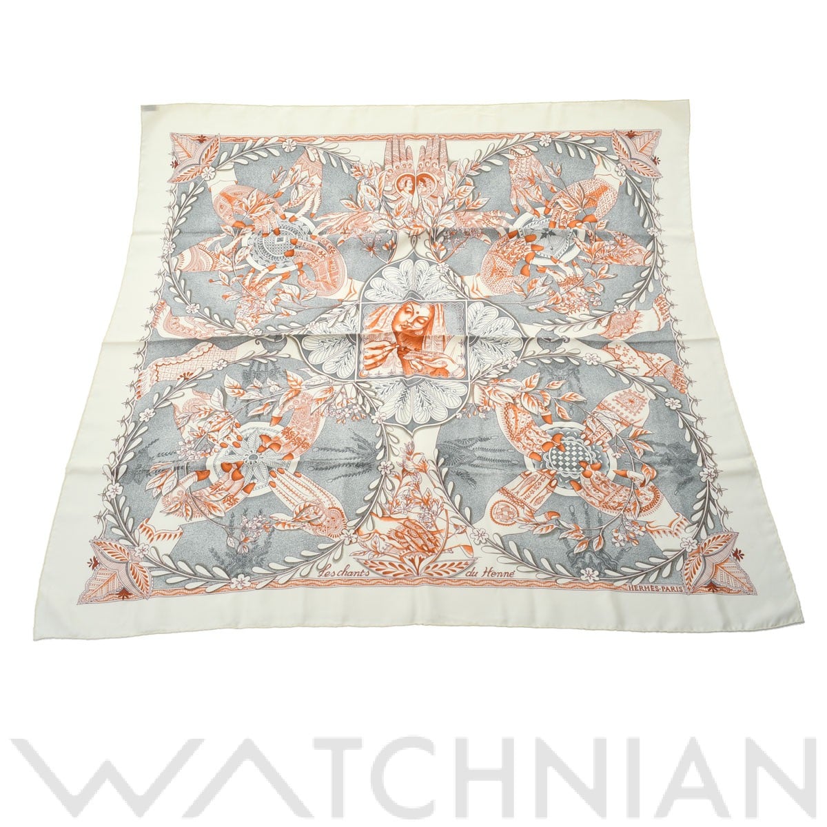 エルメス / HERMES カレ 90 Les chants du henne  アイボリー シルク100％ レディース 【中古】【other】