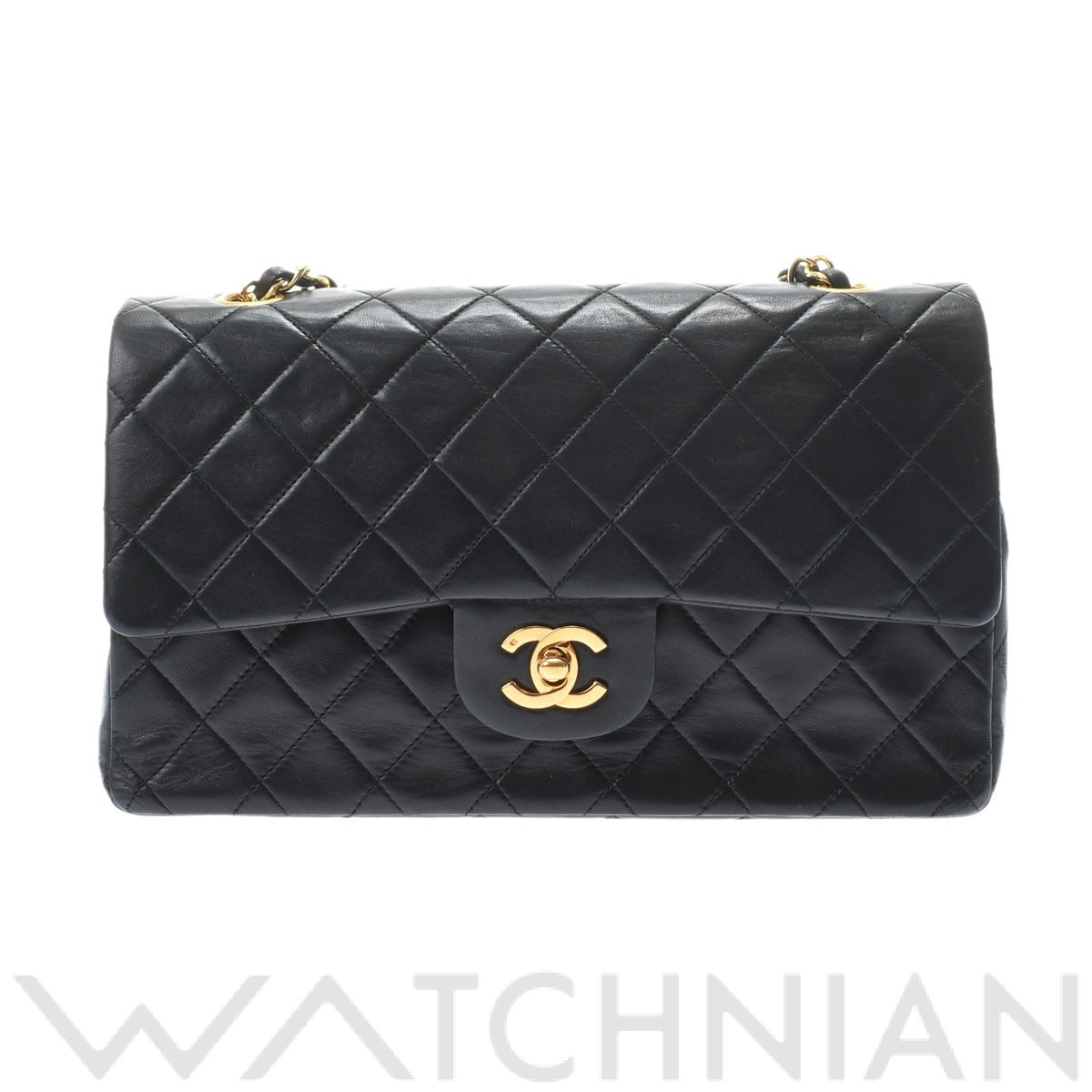 マトラッセ Wフラップ Wチェーンショルダー 25 ブラック A01112 ラムスキン CHANEL シャネル レディース 【中古】