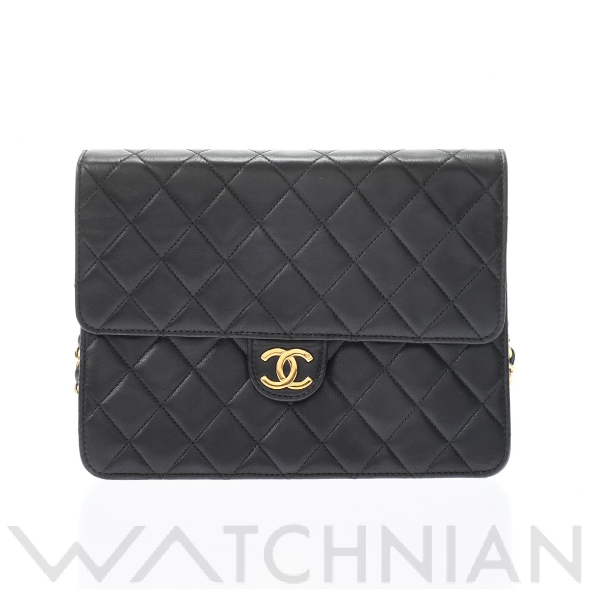 マトラッセ プッシュロック チェーンショルダー ブラック/ゴールド金具 A03569 ラムスキン CHANEL シャネル レディース 【中古】