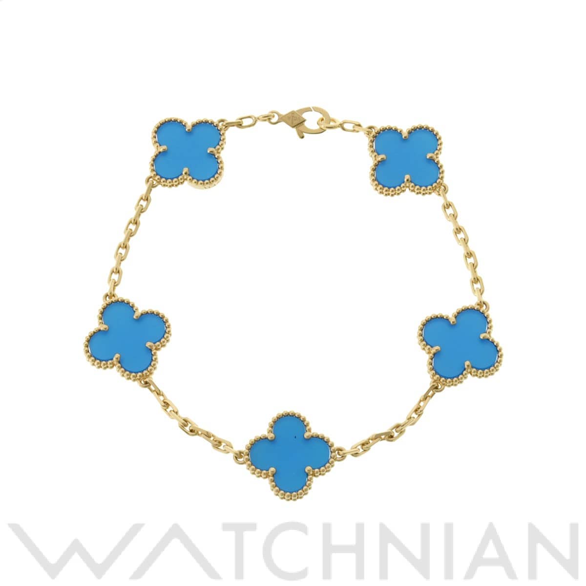 ヴァン クリーフ&アーペル ヴィンテージ アルハンブラ ブルーアゲート5P ブルー VCARP34900 K18イエローゴールド YG/アゲート レディース ジュエリー 【中古】【jewelry】