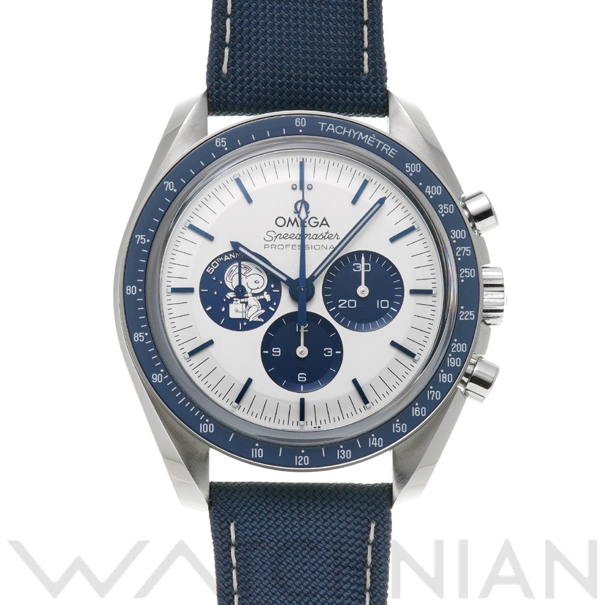 スピードマスター ムーンウォッチ コーアクシャル マスタークロノメーター シルバー スヌーピーアワード 310.32.42.50.02.001 シルバー/ブルー オメガ OMEGA メンズ 【中古】