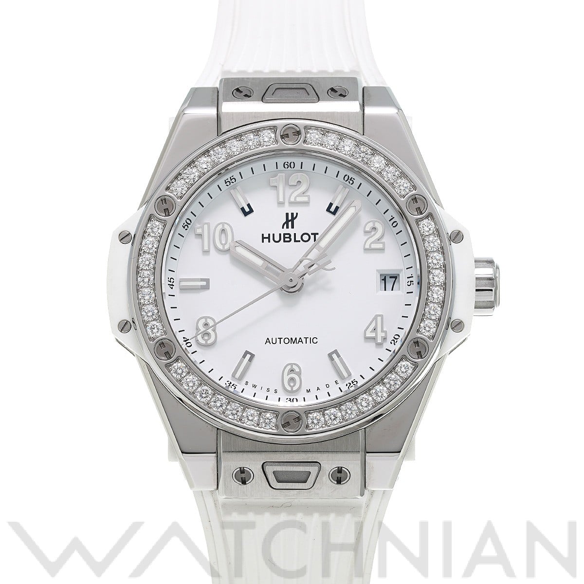 ビッグバン ワンクリック スチール ホワイト ダイヤモンド 465.SE.2010.RW.1204 マットホワイト ウブロ HUBLOT レディース 【中古】