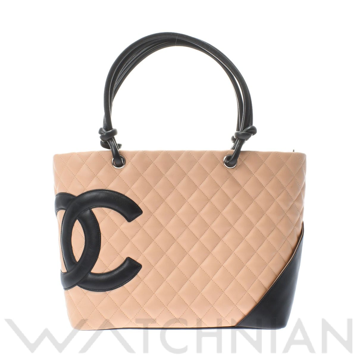 カンボンライン ラージトート ベージュ/ブラック/シルバー金具 A25169 カーフスキン CHANEL シャネル レディース 【中古】