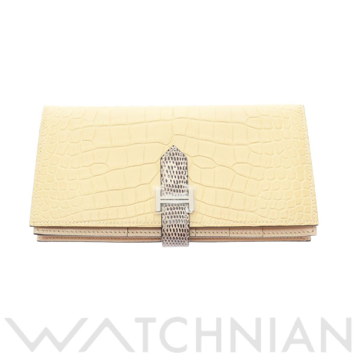 エルメス ベアン スフレ ヴァニラ/オンブレ/パラジウム金具 アリゲーターマット/リザード レディース 財布 【未使用】【purse】