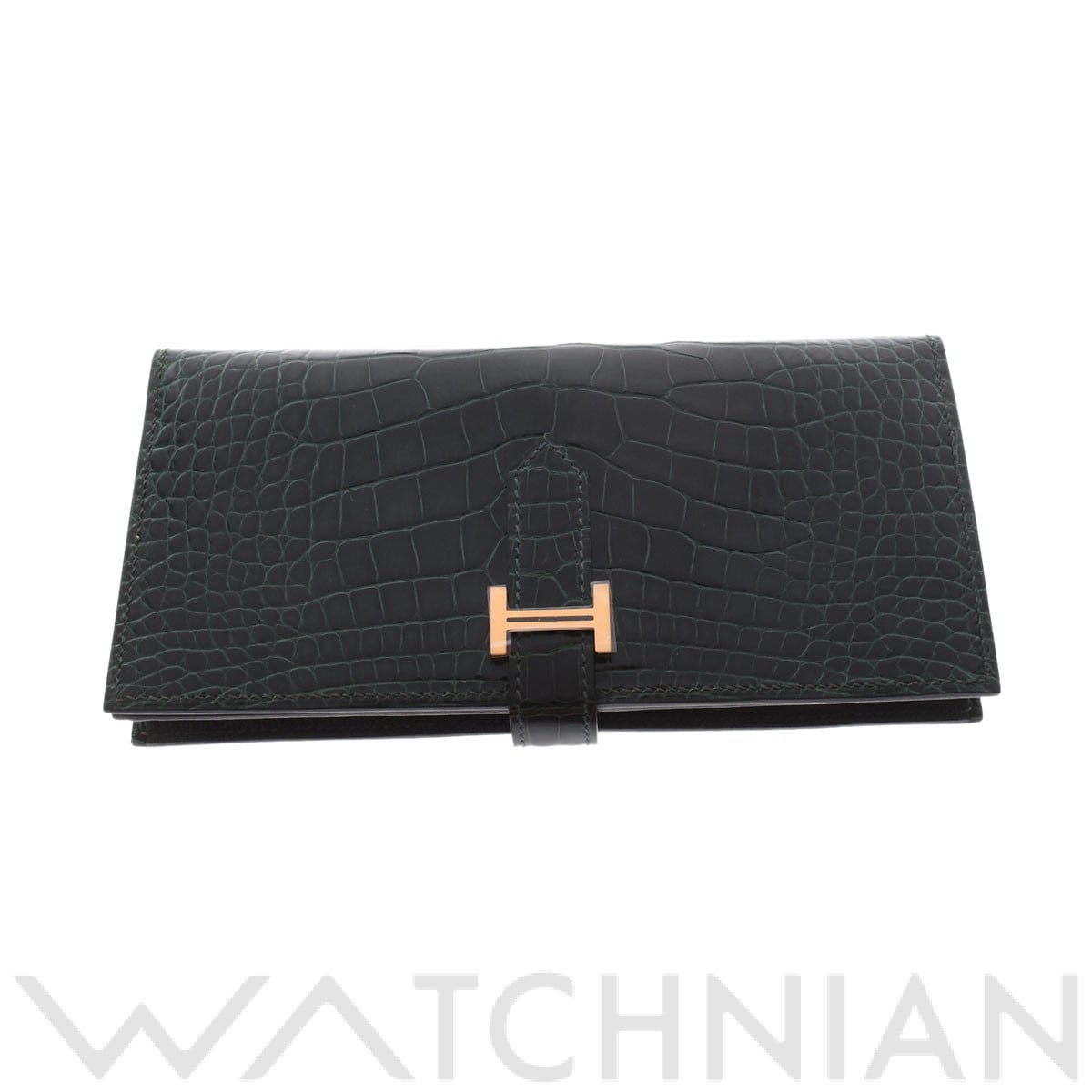 エルメス ベアン スフレ ヴェールフォンセ/ゴールド金具 アリゲーターリセ レディース 財布 【中古】【purse】