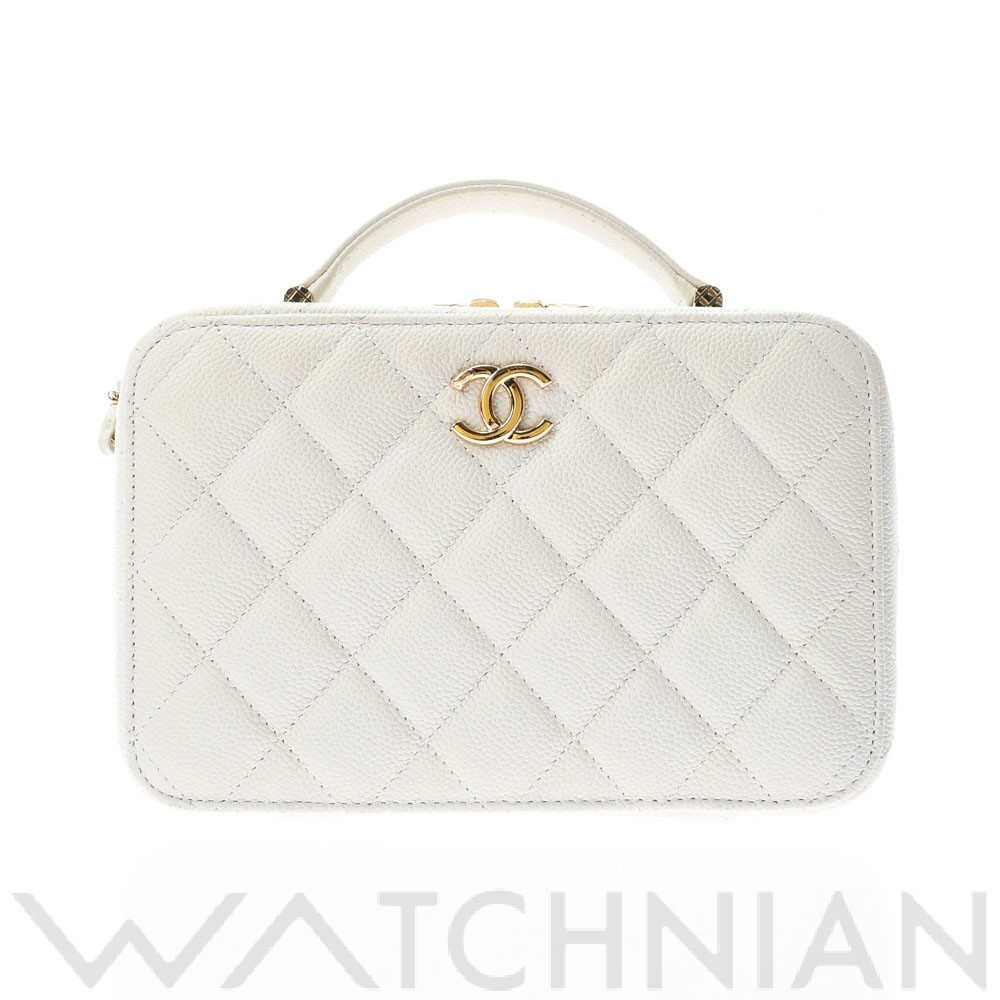 シャネル マトラッセ ヴァニティ ケース ホワイト/ゴールド金具 AP2634 グレインドカーフスキン レディース バッグ 【中古】【bag】