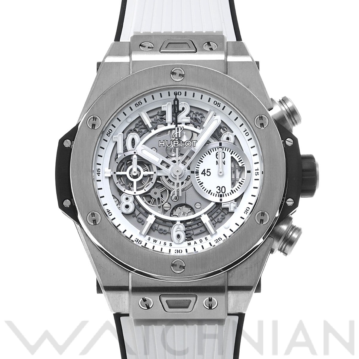 ビッグバン ウニコ チタニウム ブラック&ホワイト 411.NE.2010.LR.JSM15 マットホワイトスケルトン ウブロ HUBLOT メンズ 【中古】