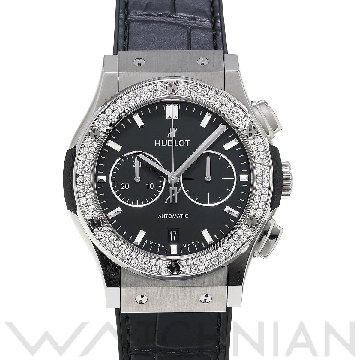クラシックフュージョン クロノグラフ チタニウム ダイヤモンド 541.NX.1171.LR.1104 マットブラック ウブロ HUBLOT メンズ 【中古】