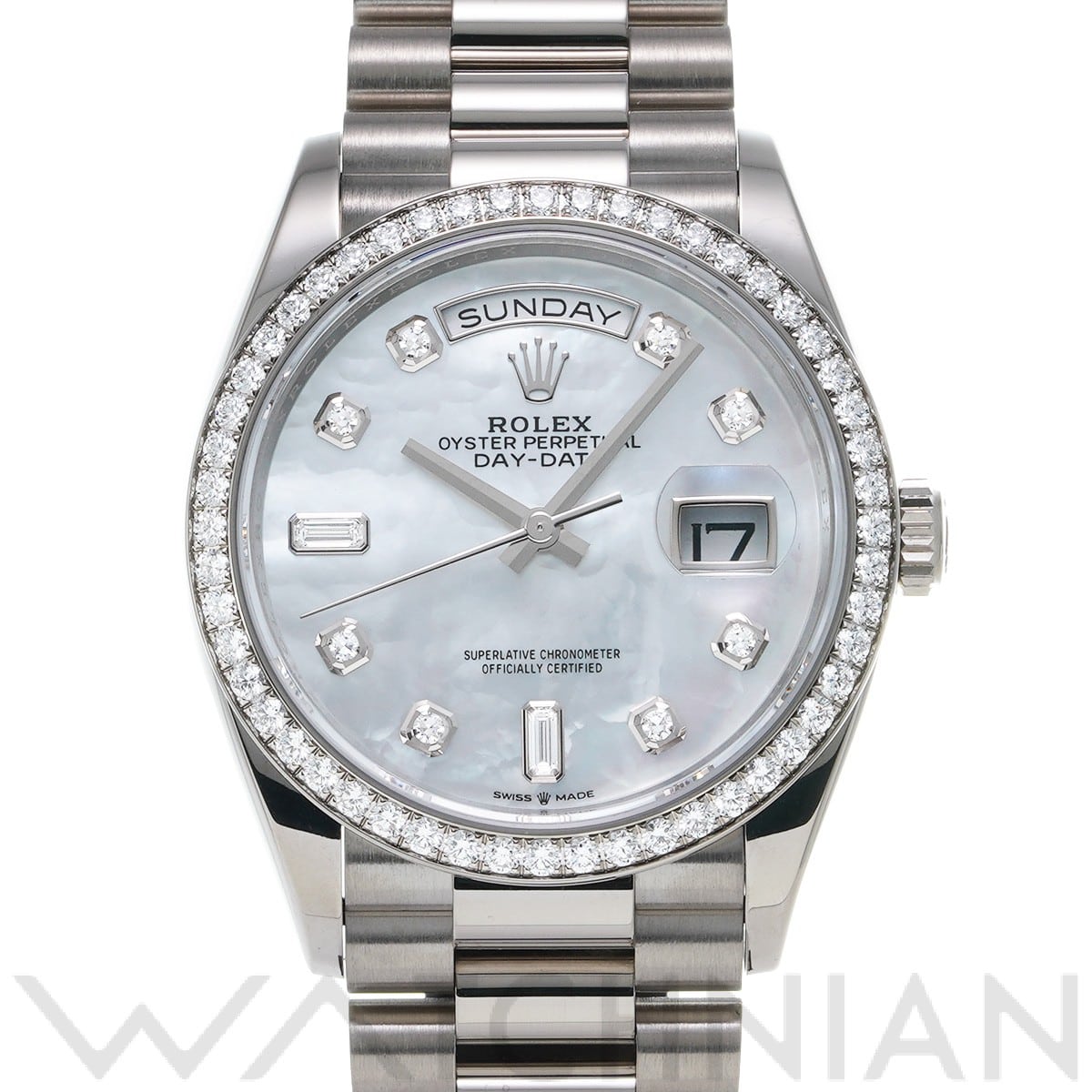 ロレックス デイデイト 36 128349RBR ホワイトシェル/ダイヤモンド メンズ 時計 【中古】【wristwatch】