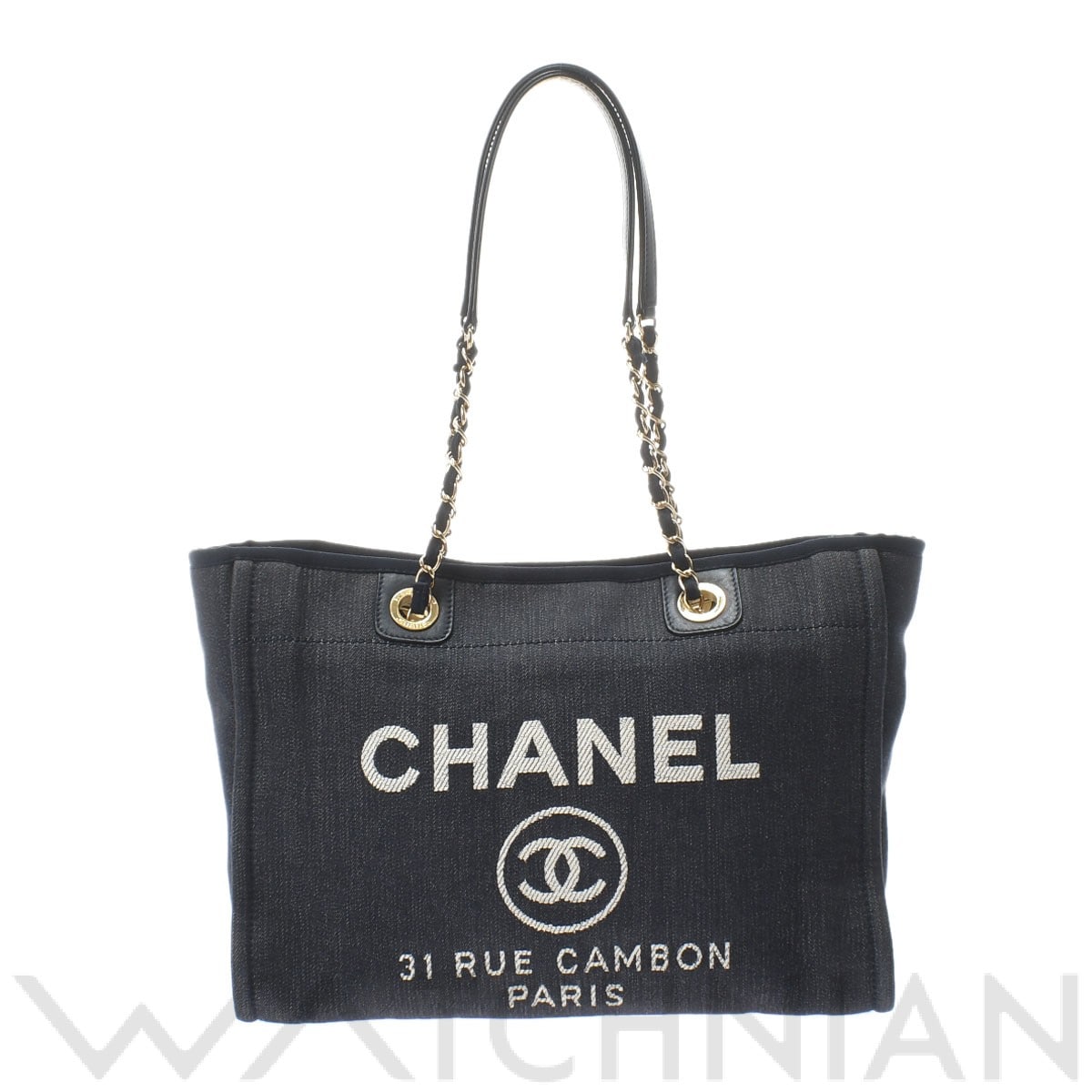 ドーヴィル ミディアム ネイビー/ゴールド金具 A67001 キャンバス CHANEL シャネル レディース 【中古】