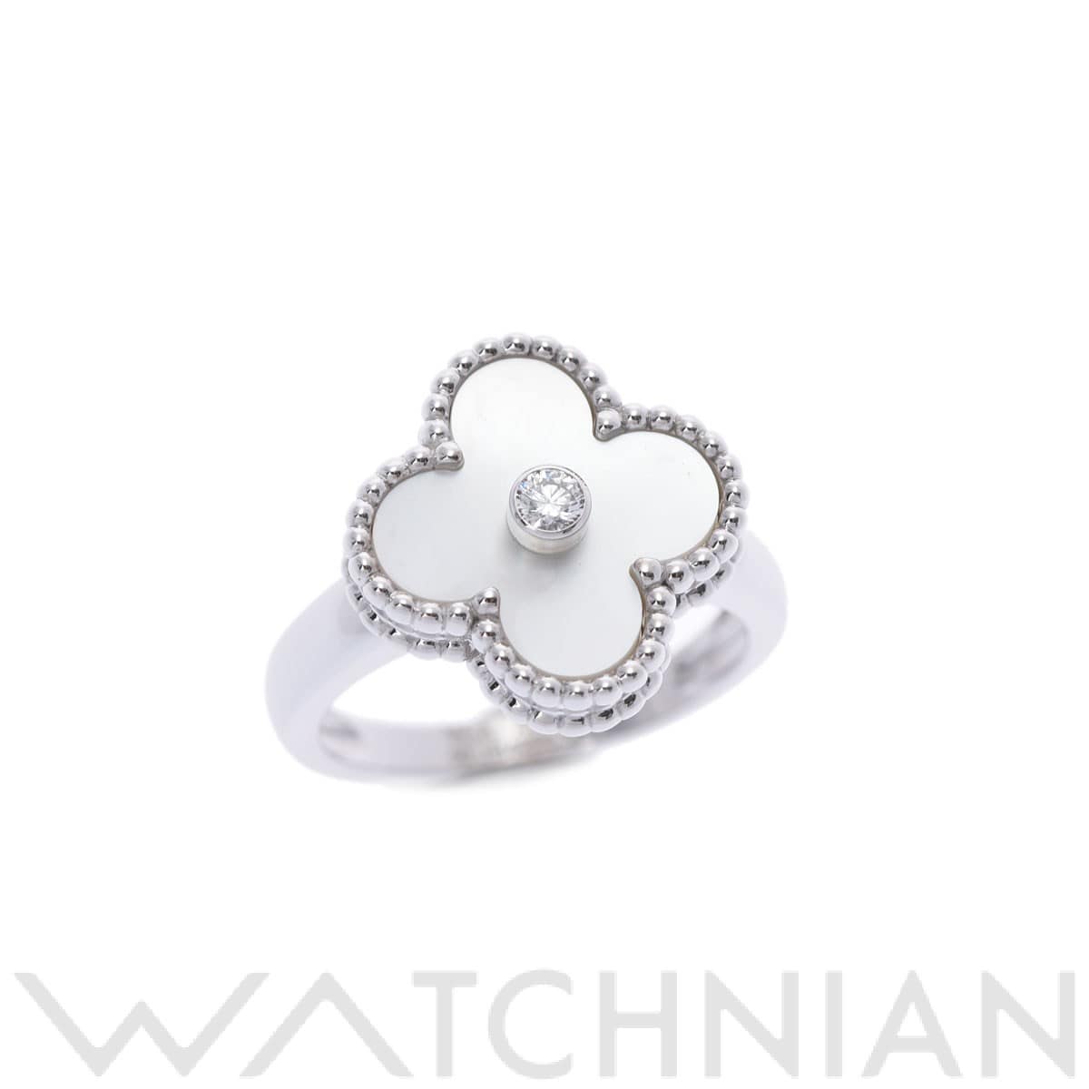 ヴァン クリーフ&アーペル ヴィンテージアルハンブラ リング 1PD #50 シルバー VCARF48950 K18ホワイトゴールド WG/ホワイトシェル レディース ジュエリー 【中古】【jewelry】