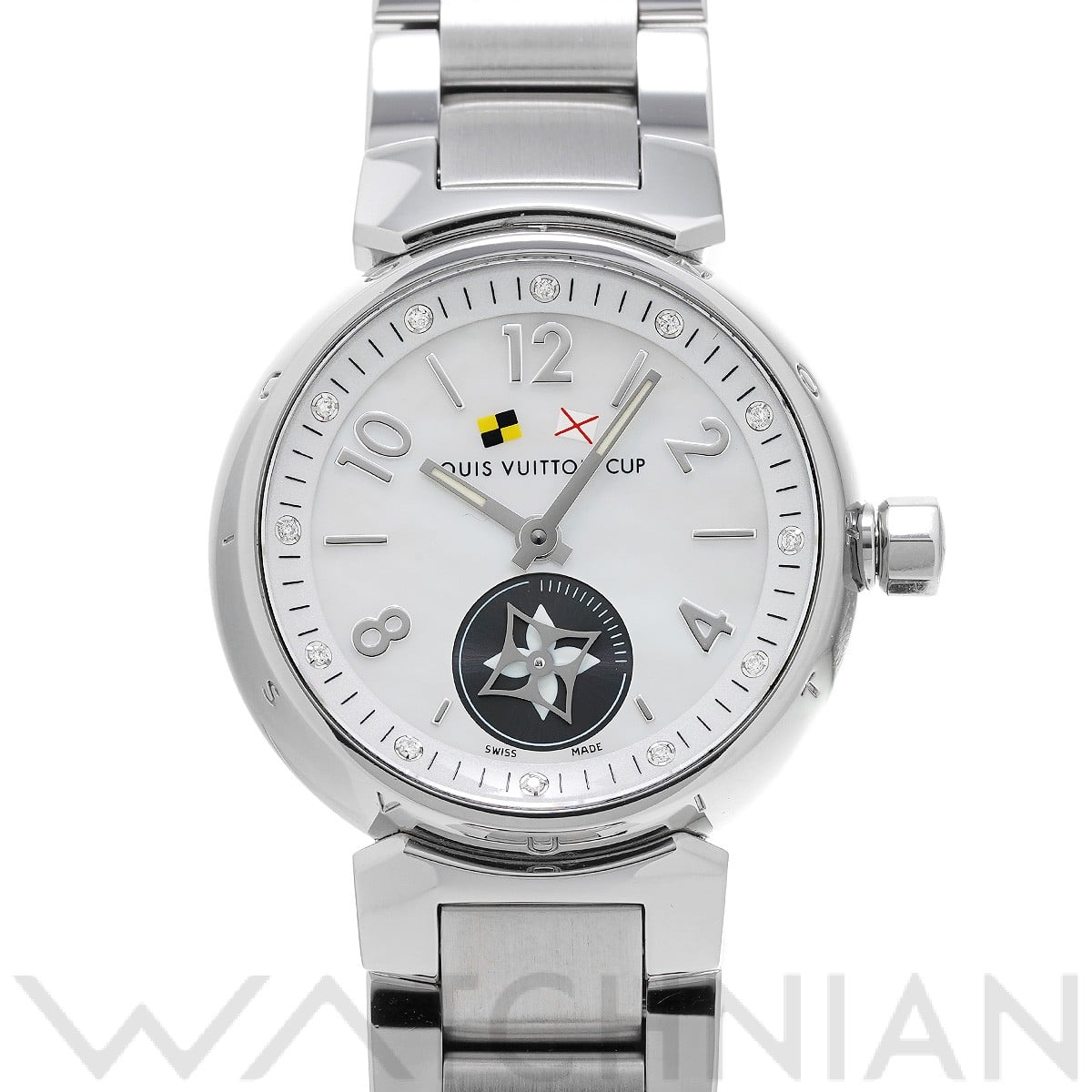 ルイ ヴィトン タンブール ラブリーカップ PM Q12M00 ホワイトシェル/グレー/ダイヤモンド レディース 時計 【中古】【wristwatch】