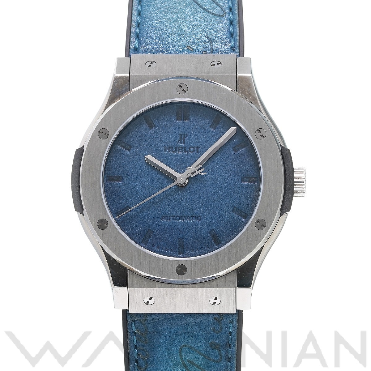 クラシックフュージョン チタニウム ベルルッティ スクリット オーシャンブルー 511.NX.050B.VR.BER16 ブルー ウブロ HUBLOT メンズ 【中古】
