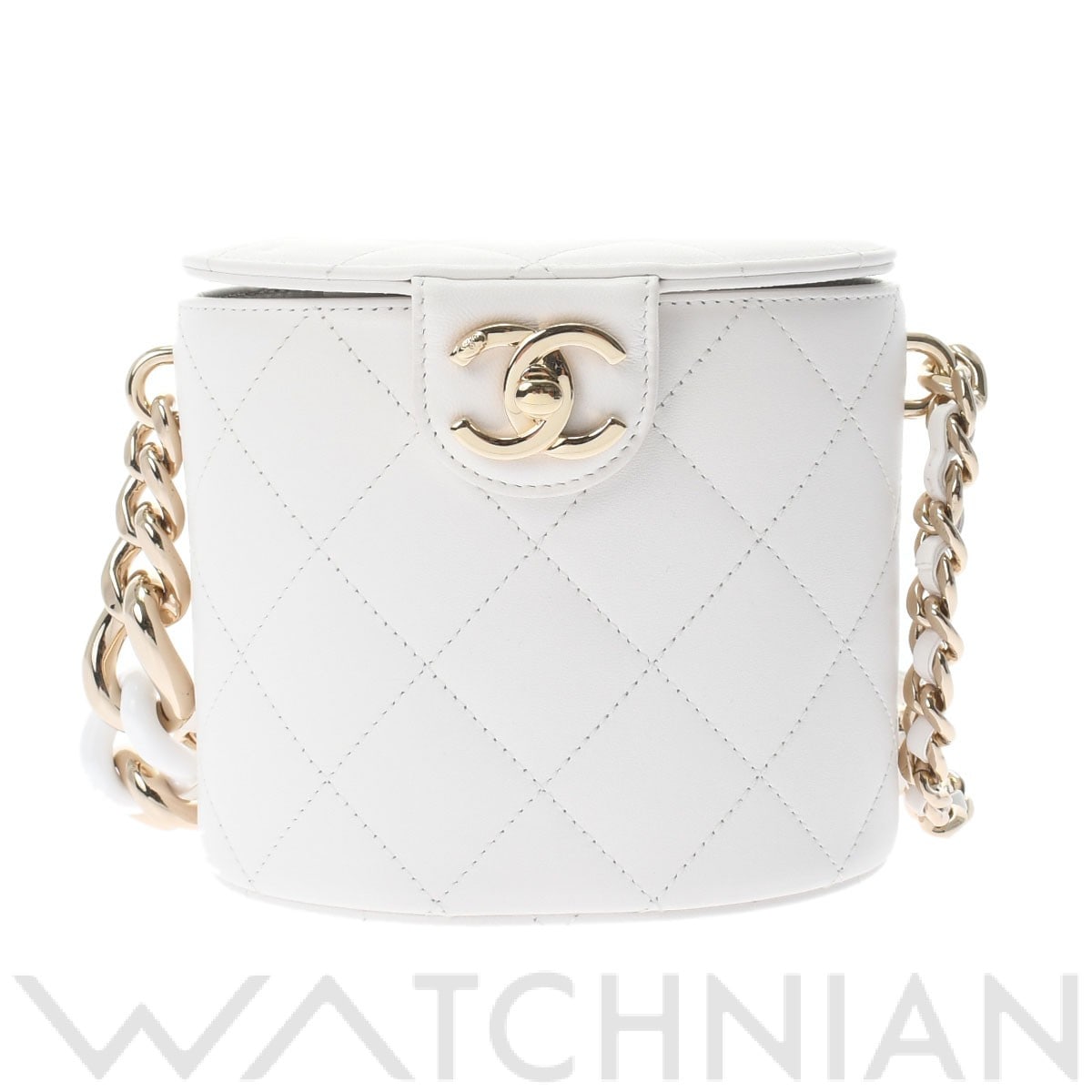 シャネル ヴァニティケース  ホワイト/ゴールド金具 グレインドカーフスキン レディース バッグ 【未使用】【bag】