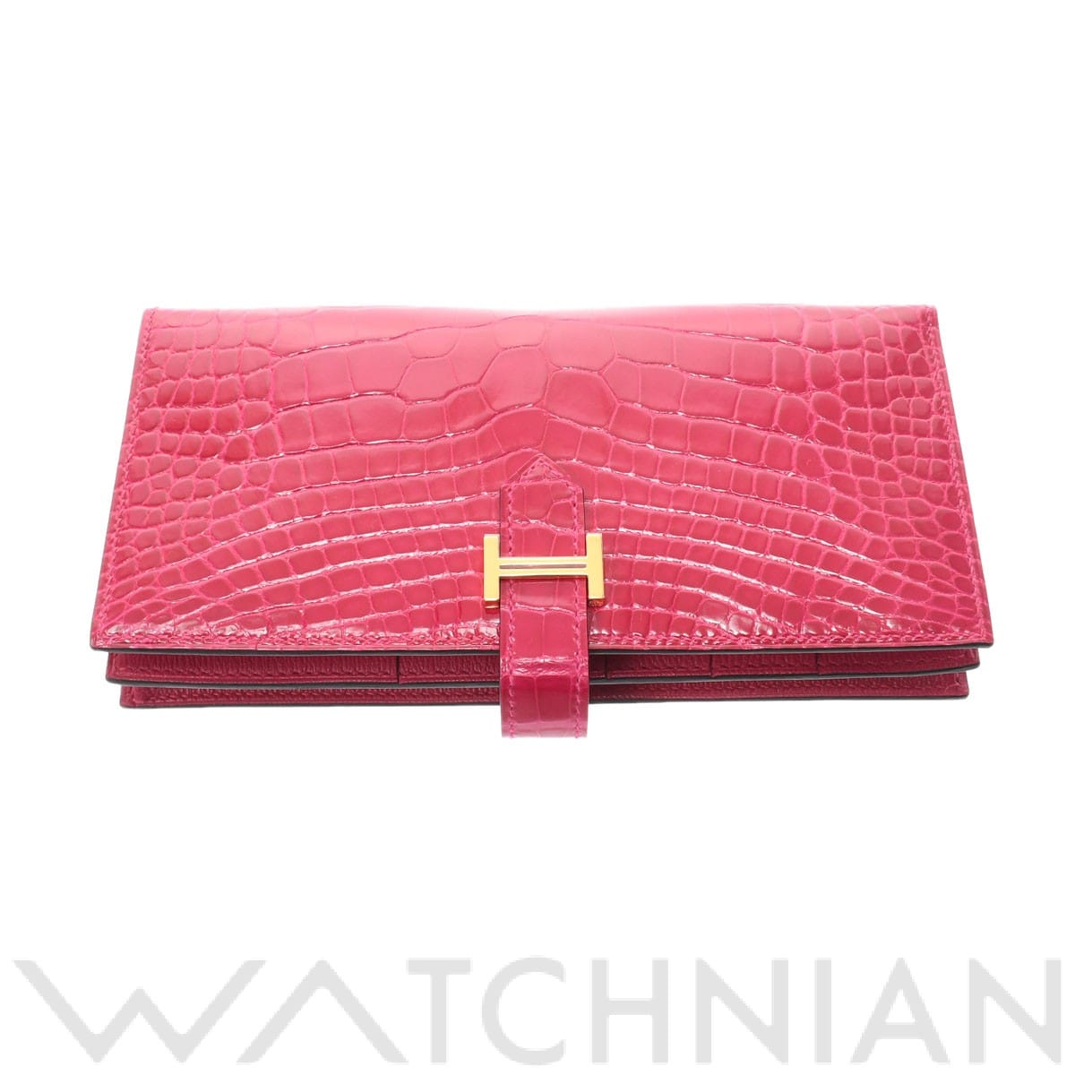 エルメス ベアン スフレ ローズパープル/ゴールド金具 アリゲーターリセ レディース 財布 【未使用】【purse】