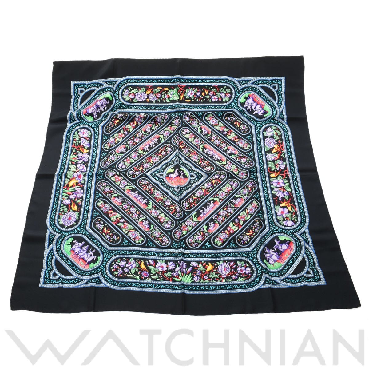 エルメス / HERMES カレ90 QALAMDAN ブラック シルク100％ レディース 【中古】【other】