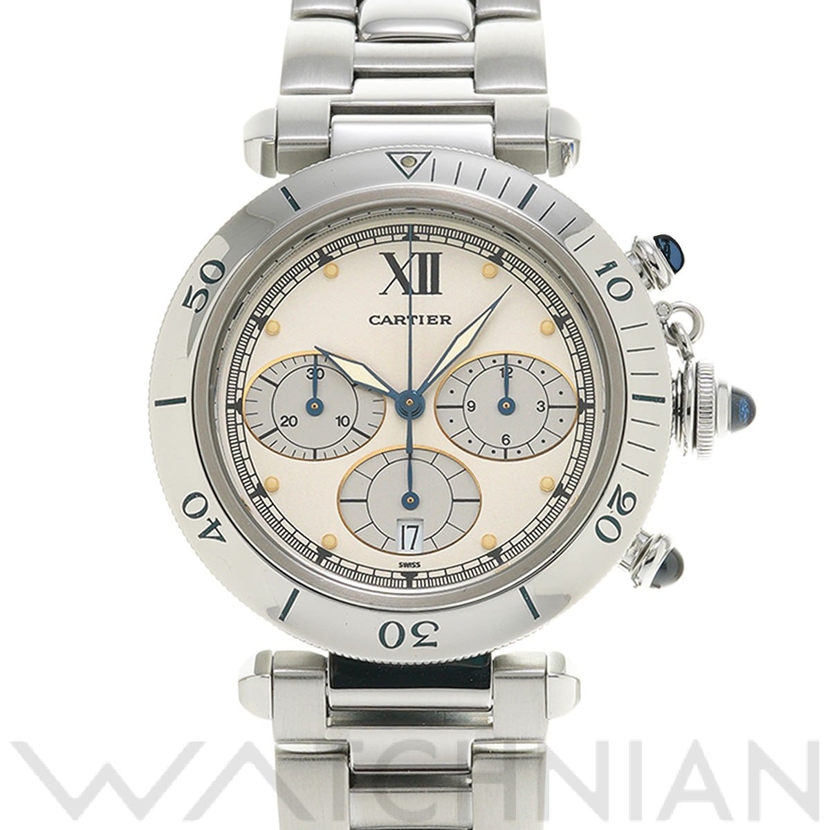カルティエ / CARTIER パシャ クロノグラフ W31004H3 アイボリー/シルバー メンズ 時計 【中古】【wristwatch】