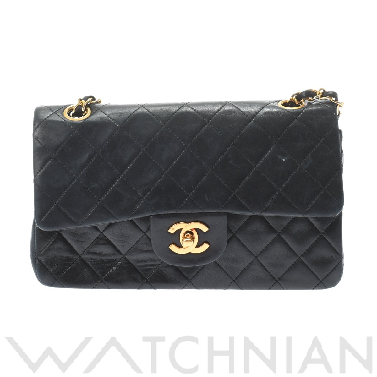 マトラッセ Wフラップ Wチェーンショルダー 23 ブラック/ゴールド金具 A01113 ラムスキン CHANEL シャネル レディース 【中古】