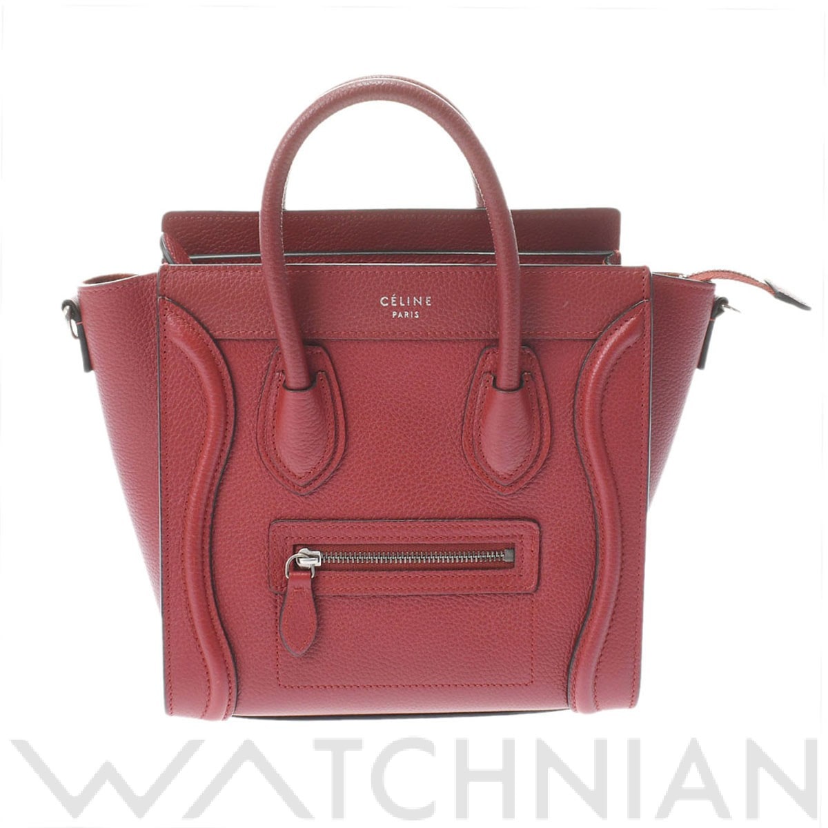 セリーヌ ラゲージ ナノ レッド/シルバー金具 168243 ドラムドカーフ レディース バッグ 【中古】【bag】