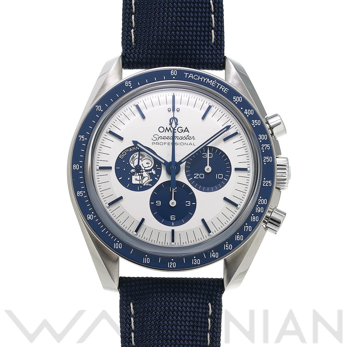 スピードマスター ムーンウォッチ コーアクシャル マスタークロノメーター シルバー スヌーピーアワード 310.32.42.50.02.001 シルバー/ブルー オメガ OMEGA メンズ 【中古】