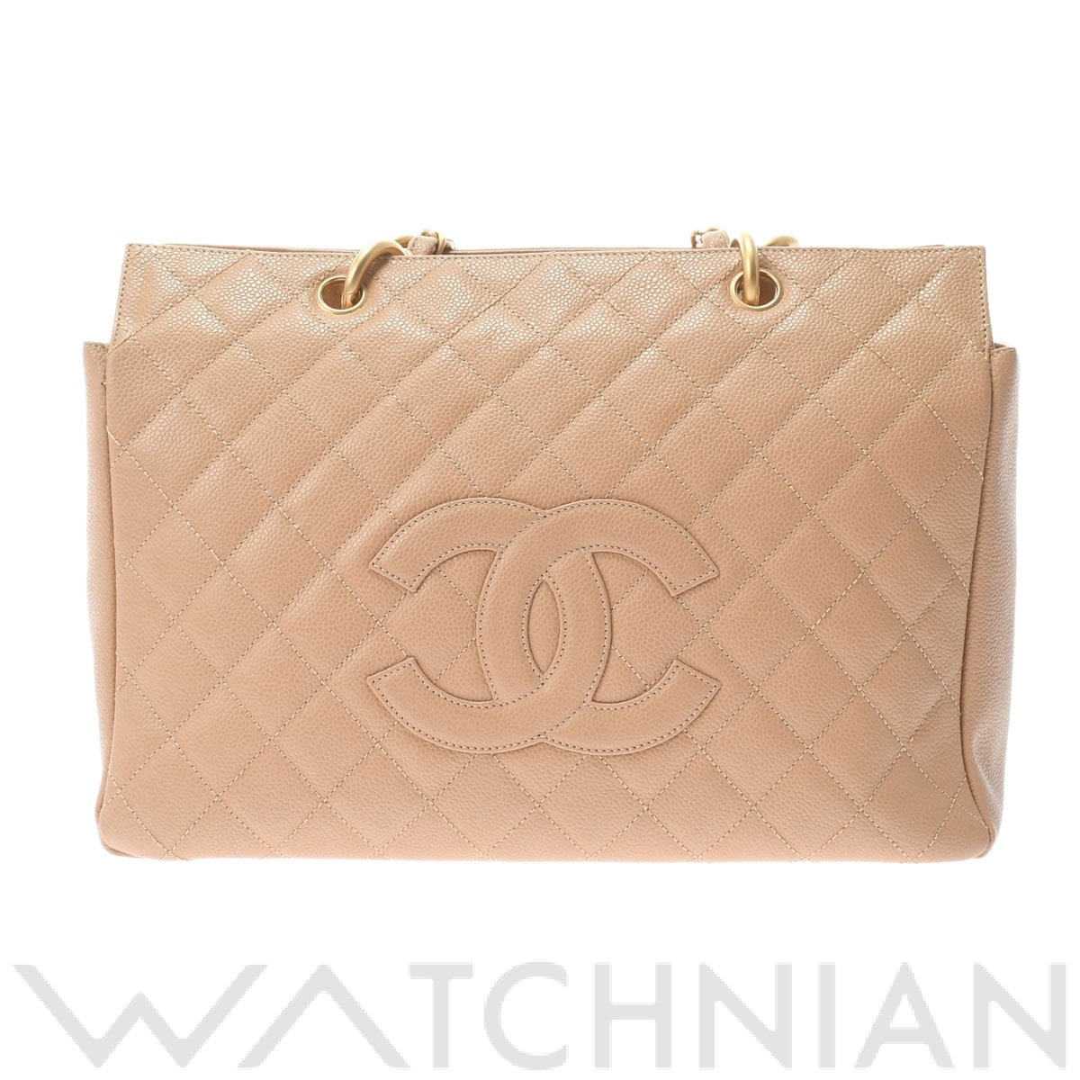 マトラッセ チェーントート ベージュ/ゴールド金具 キャビアスキン CHANEL シャネル レディース 【中古】