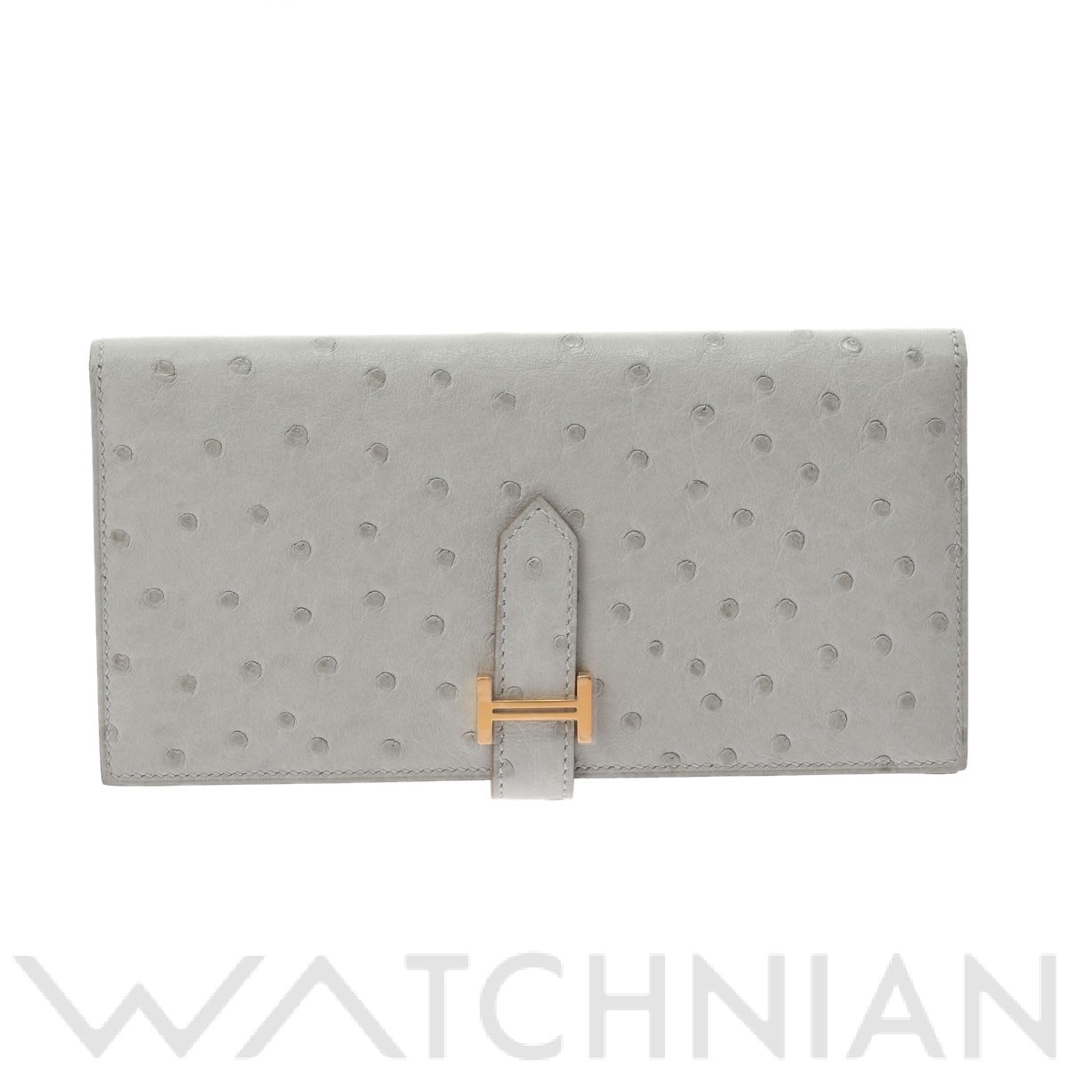 エルメス ベアン スフレ グリスパール/ゴールド金具 オーストリッチ レディース 財布 【未使用】【purse】
