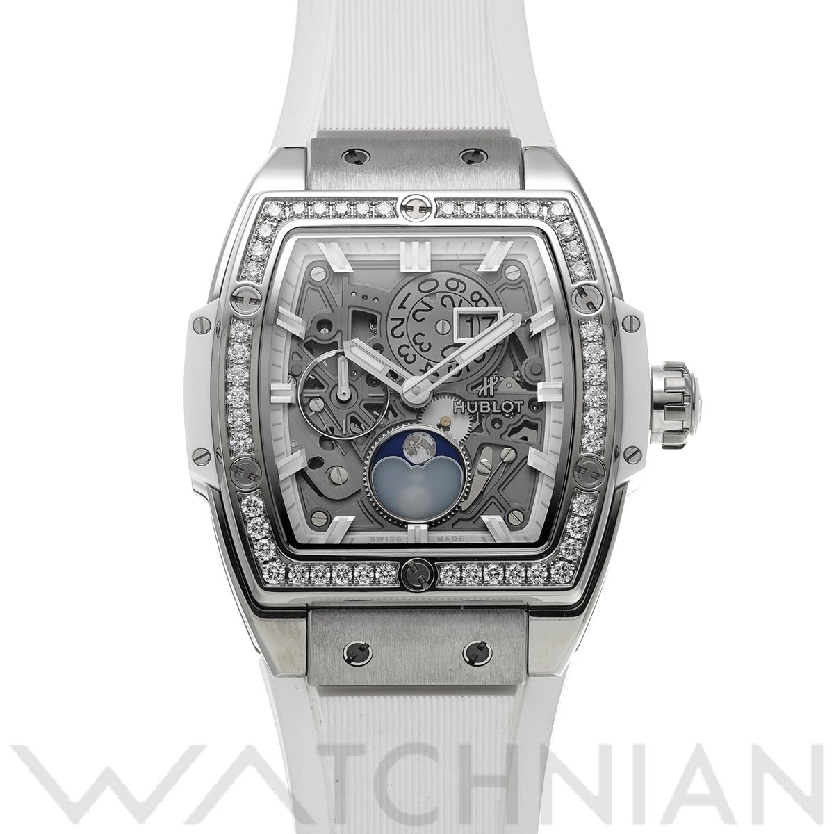 スピリット オブ ビッグバン チタニウム ムーンフェイズ ダイヤモンド 647.NE.2070.RW.1204 マットホワイトスケルトン ウブロ HUBLOT メンズ 【中古】