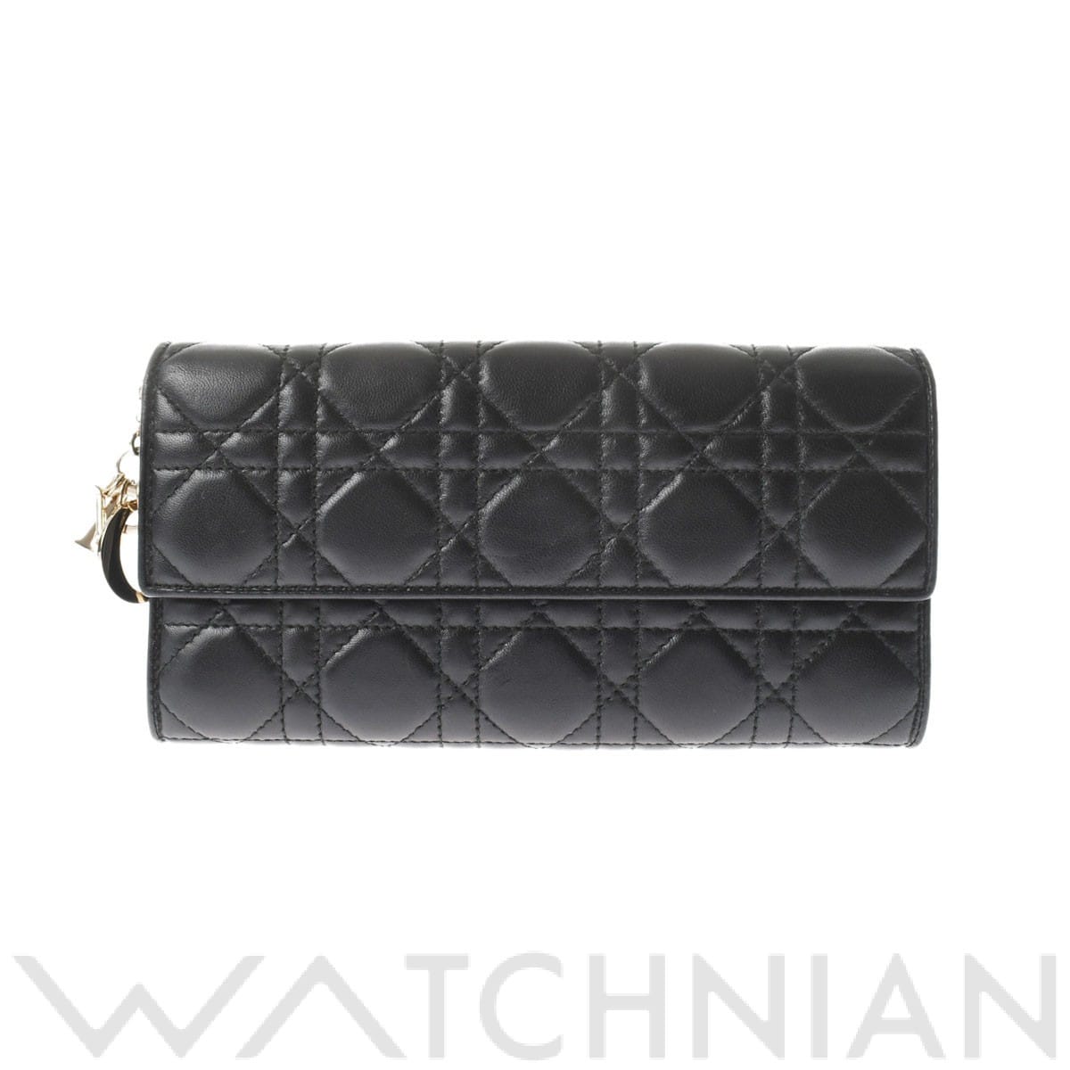 カナージュ LADY DIOR ショルダーウォレット ブラック/ゴールド金具 S00200VRB  ラムスキン Dior ディオール レディース 【中古】