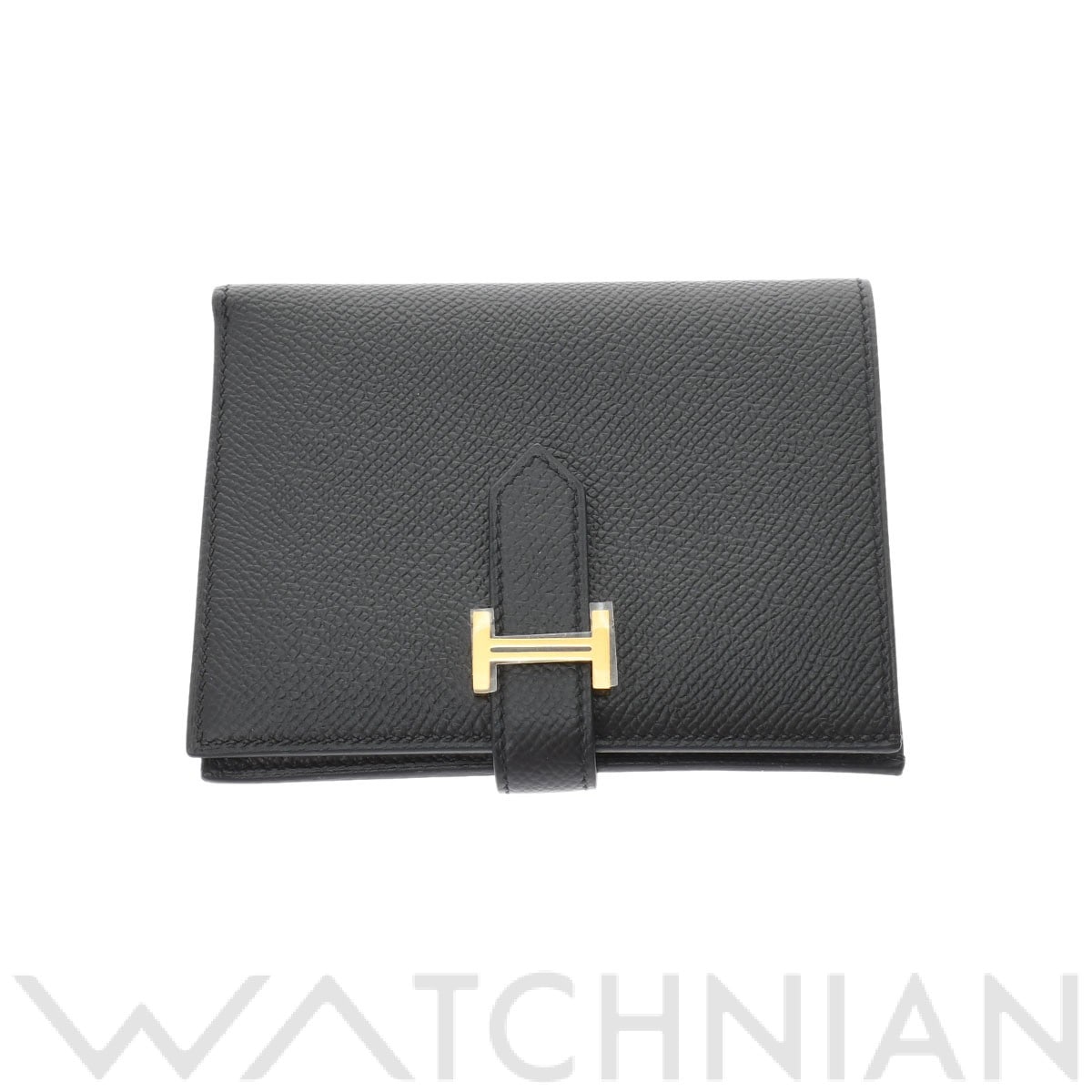 エルメス ベアン コンパクト ブラック/ゴールド金具 ヴォーエプソン ユニセックス 財布 【中古】【purse】