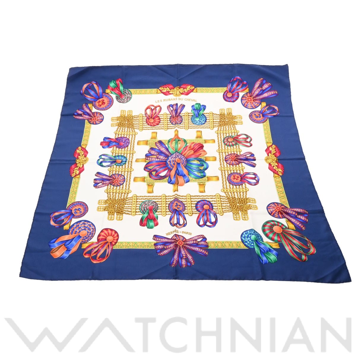 エルメス / HERMES カレ90 LES RUBANS DU CHEVAL ブルー シルク100％ レディース 【中古】【other】