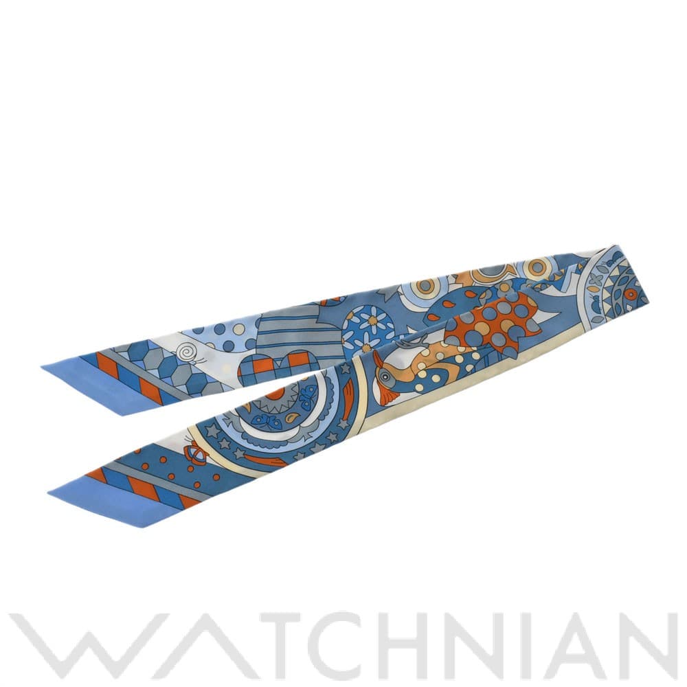 エルメス / HERMES ツイリー LES MURMURES DE LA FORET ブルージーン/オレンジ 063005S シルク100％ レディース 【新品】【other】