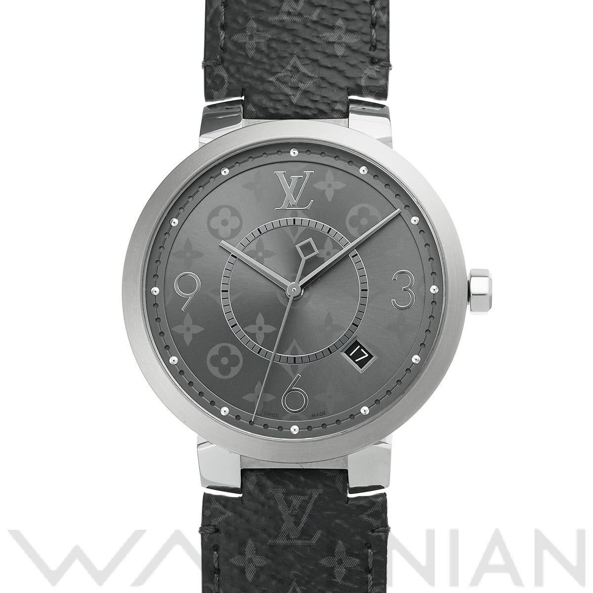 ルイ ヴィトン タンブール スリム エクリプス GM Q1DM0 グレー メンズ 時計 【中古】【wristwatch】