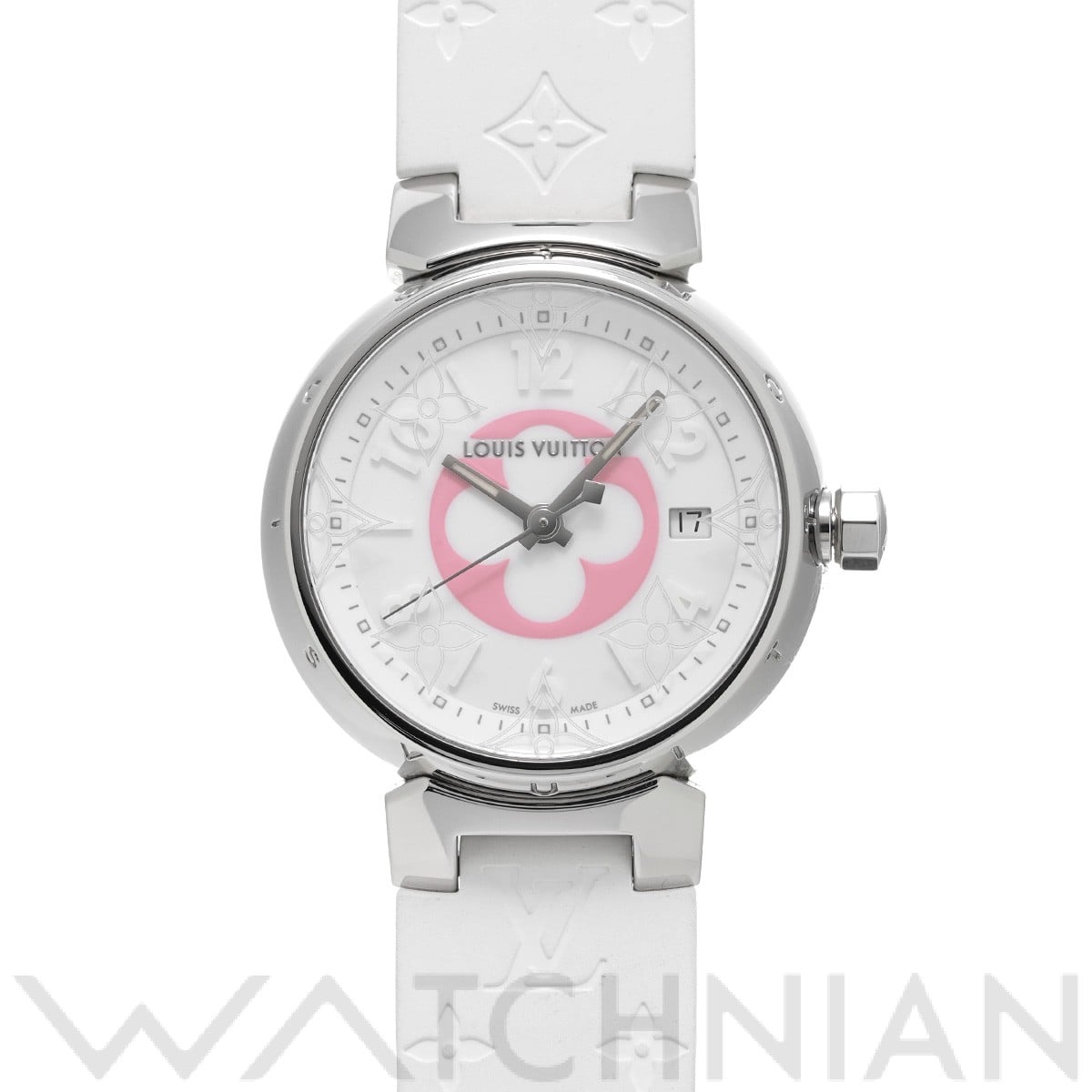 ルイ ヴィトン タンブール アズール 28mm QA007Z ホワイト レディース 時計 【中古】【wristwatch】