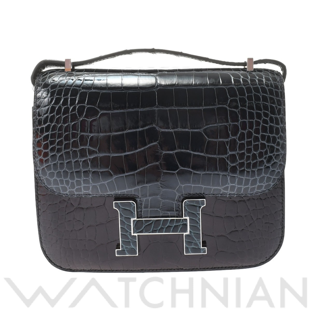 エルメス / HERMES コンスタンス ミニ18 ブラック/ブルーバルト/ヴェールルソー/パラジウム金具 アリゲーターリセ レディース バッグ 【中古】【bag】