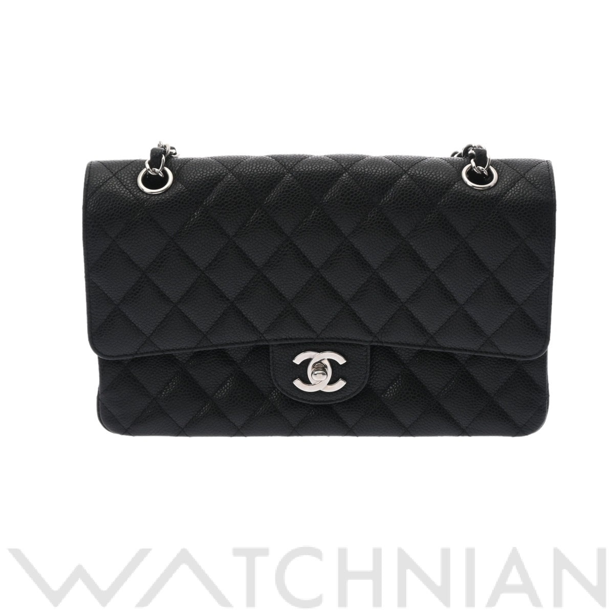 シャネル / CHANEL マトラッセ WフラップWチェーンショルダー25 ブラック/シルバー金具 A01112 キャビアスキン レディース バッグ 【中古】【bag】