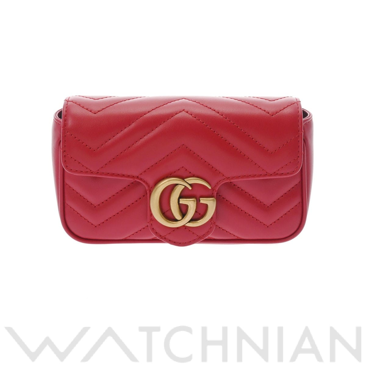 グッチ / GUCCI GGマーモント スーパーミニバッグ レッド/ゴールド金具 476433 キルティングレザー レディース バッグ  【中古】【bag】